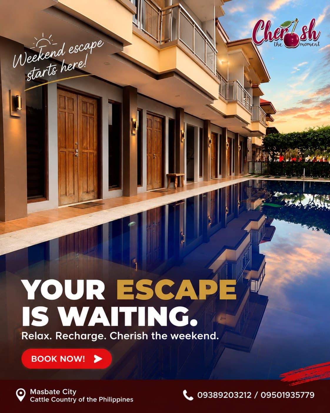 The pool and rooms at Cherish Resort