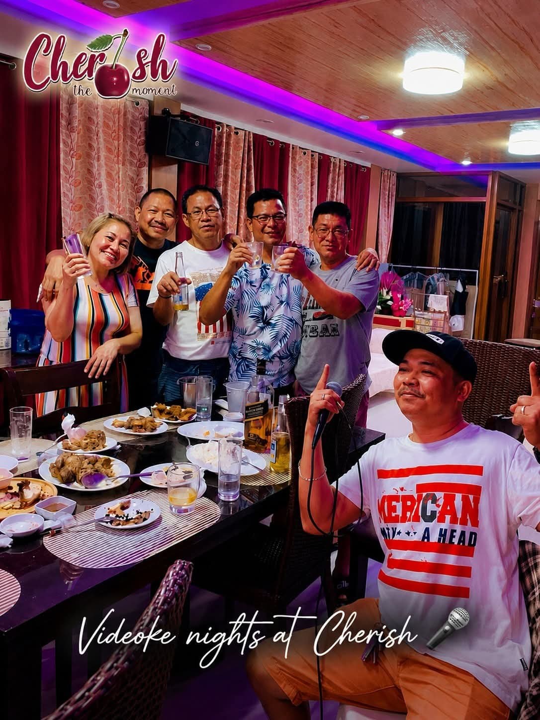 Friends at a videoke night at Cherish Resort
